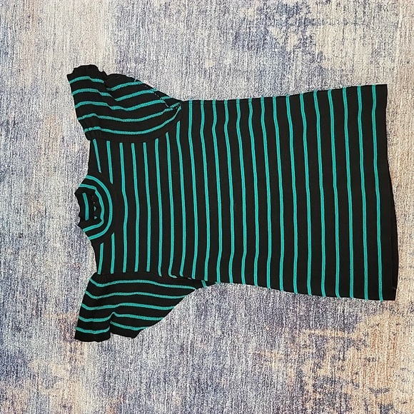 Nine West Black and Blue Green Striped Blouse - Picture 1 of 4